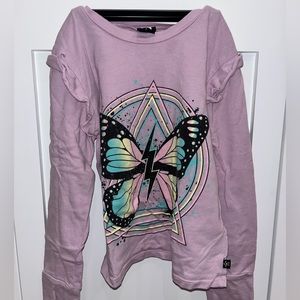 Pixie Lane long sleeve cotton shirt in lavender with butterfly graphic